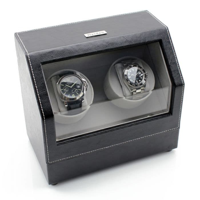 Heiden Battery Powered Dual Watch Winder - Black Leather